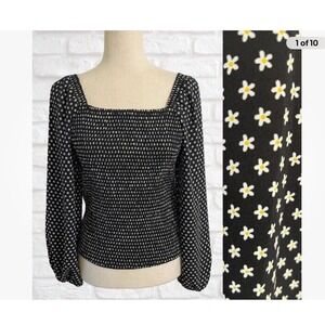 Truth by Republic Daisy Floral Print Smocked‎ Top Long Sleeve Square Neck Large